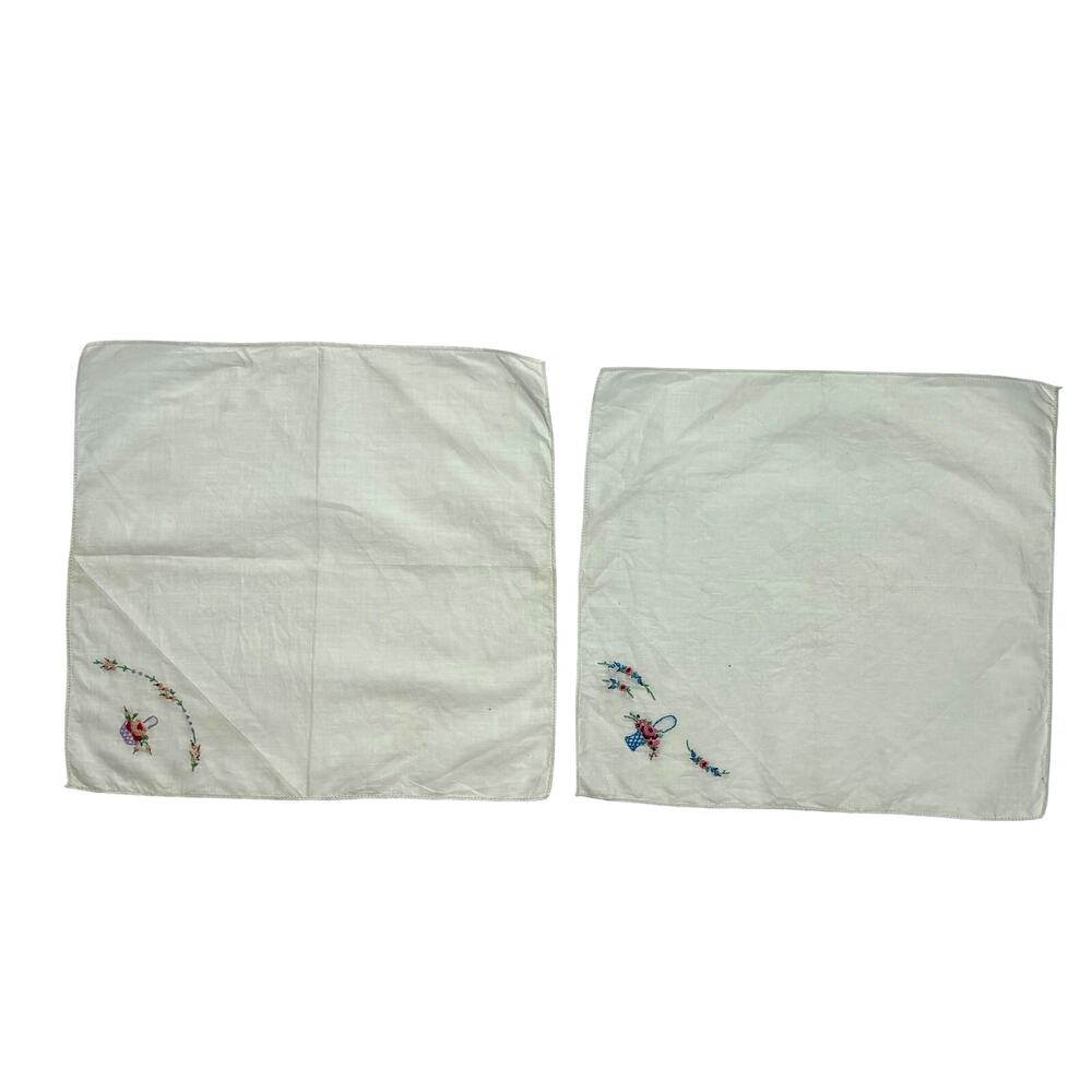 Vintage 1940s Cotton Handkerchiefs Floral Cross Stitch Embroidered Hankies Set 2